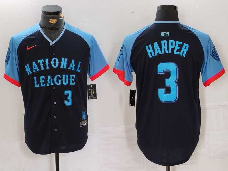 Mens Philadelphia Phillies #3 Bryce Harper Number Navy 2024 All Star Limited Stitched Jersey->2024 mlb all-star->MLB Jersey
